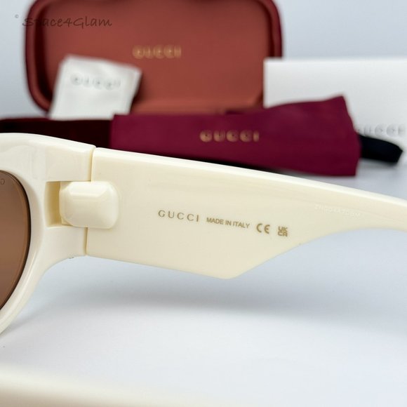 BRAND NEW Gucci GG1544S 004 Ivory Brown Unisex Oval Sunglasses GG 1544S